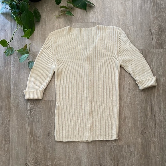 Women’s Made in Italy Cream Ribbed Knit Short Sleeve button Down Top - Picture 6 of 6